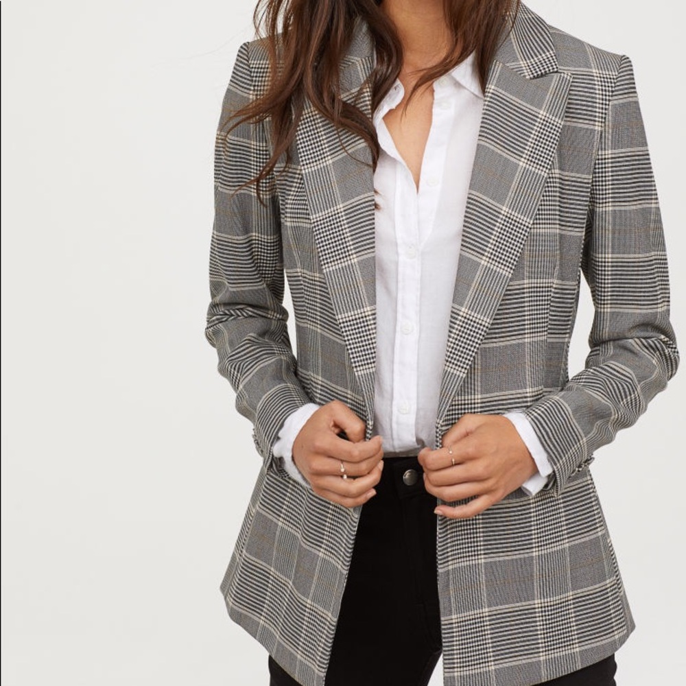 H&M double breasted checkered blazer size 6